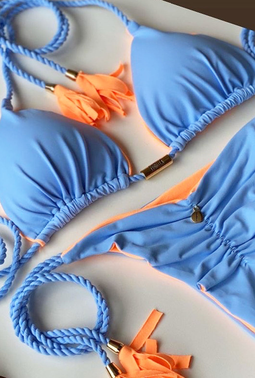 Vitoria Bikini | Sky Blue & Orange - Double-Sided - Luxy Beachwear