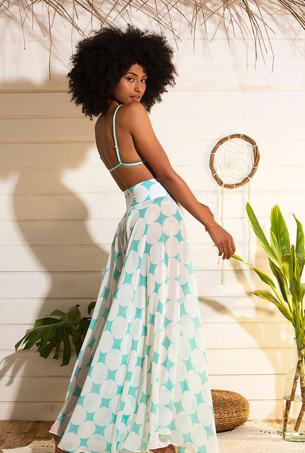 Asymmetric Skirt White & Turquoise - Luxy Beachwear