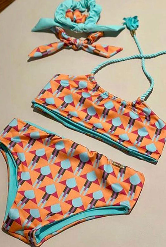 Baby Bikini | Print & Water Green - Double-Sided - Luxy Beachwear