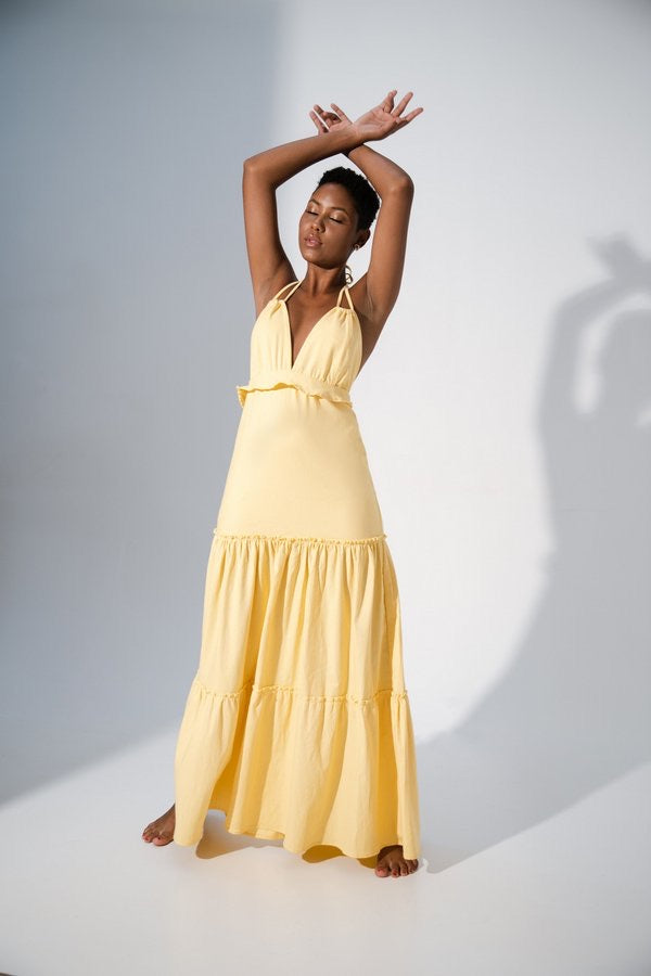 Yellow Linen Flow Dress - Luxy Beachwear